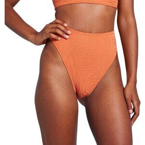 High Waist Extra Cheeky High Leg Jacquard Bikini Bottom - Shade & Shore Orange X
